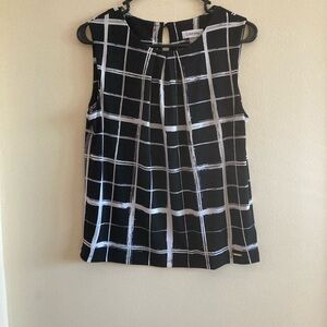 Calvin Klein Women's Black and White Checkered Blouse